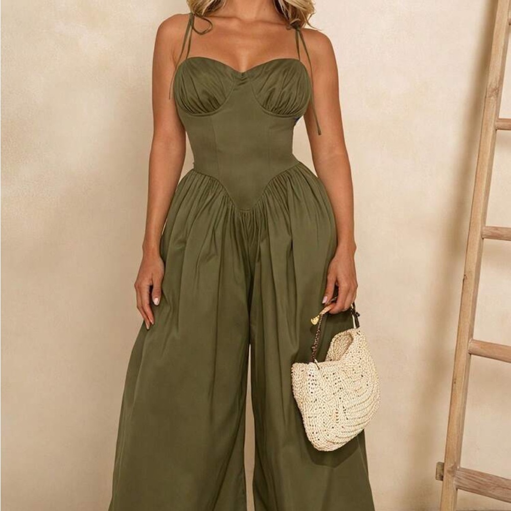 Olive Wide-Leg  Jumpsuit Pants, Brand New, No Tagd